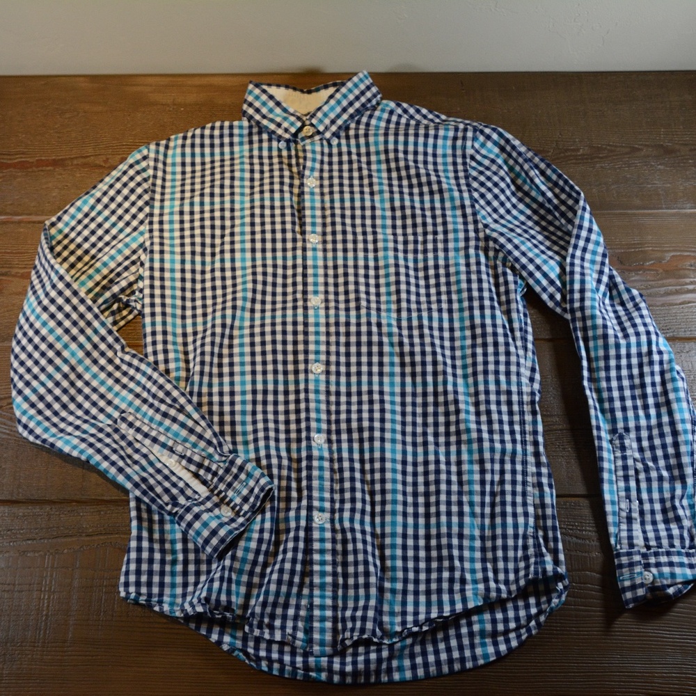 Express Blue and White Checkered Button Down